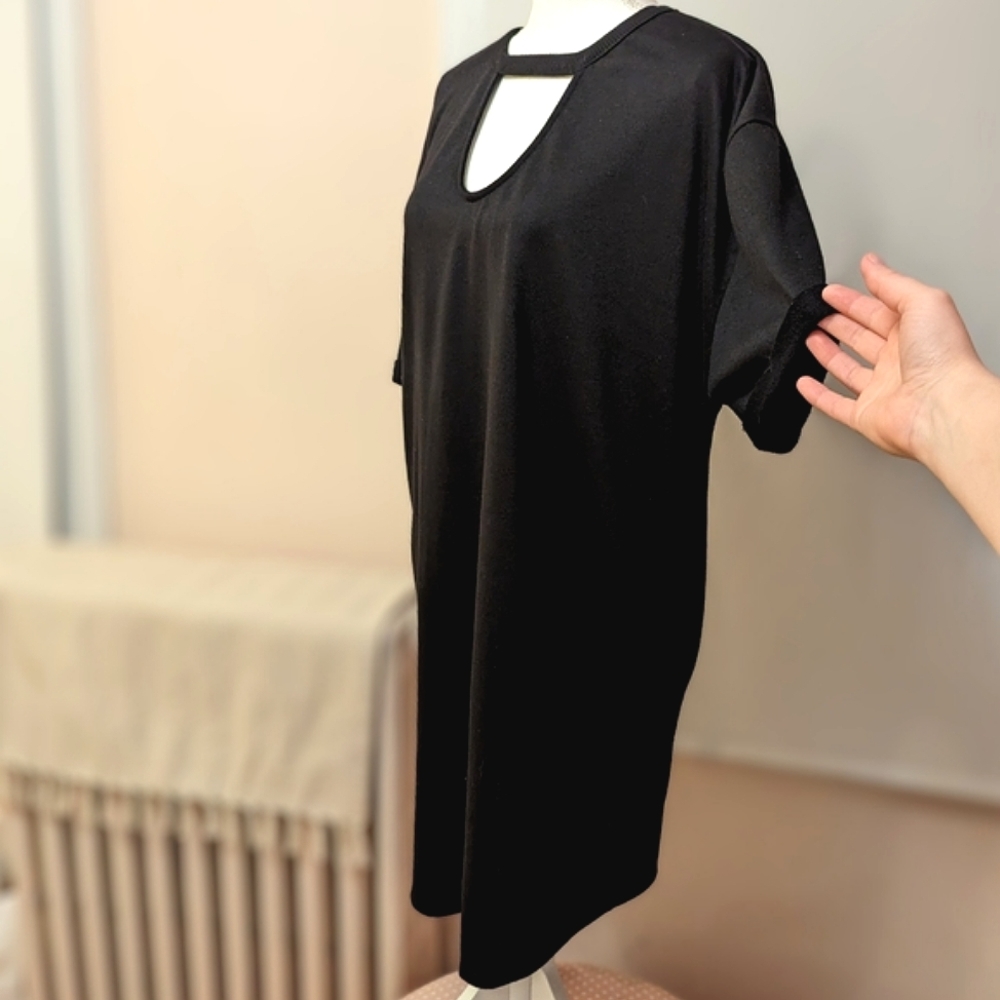 Moral Fiber black shirt dress long tunic cut out pockets loose fit plus 2X